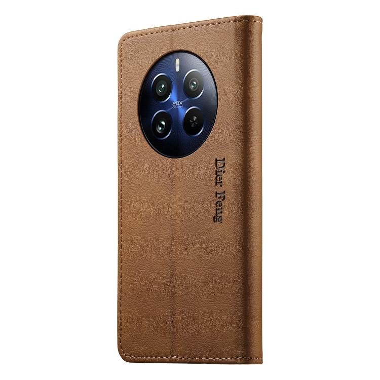 For Realme 12 Pro / 12 Pro+ Dierfeng Metal Snap Magnetic RFID Vegan Leather Phone Case