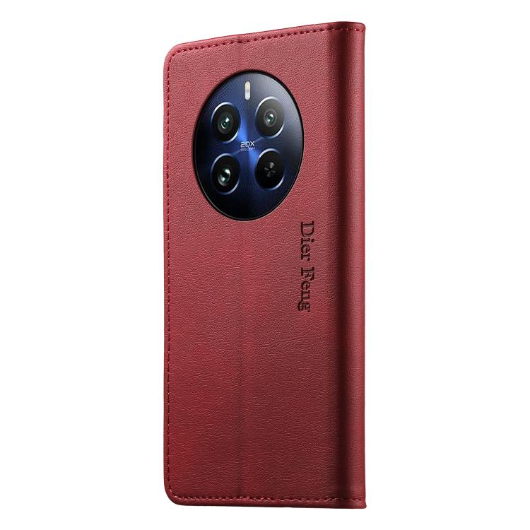 For Realme 12 Pro / 12 Pro+ Dierfeng Metal Snap Magnetic RFID Vegan Leather Phone Case