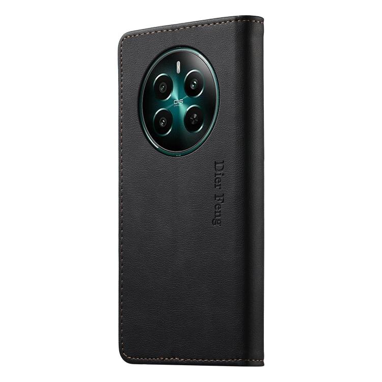 For Realme 13 4G / 12 4G / 12+ / Narzo 70 Dierfeng Metal Snap Magnetic RFID Vegan Leather Phone Case
