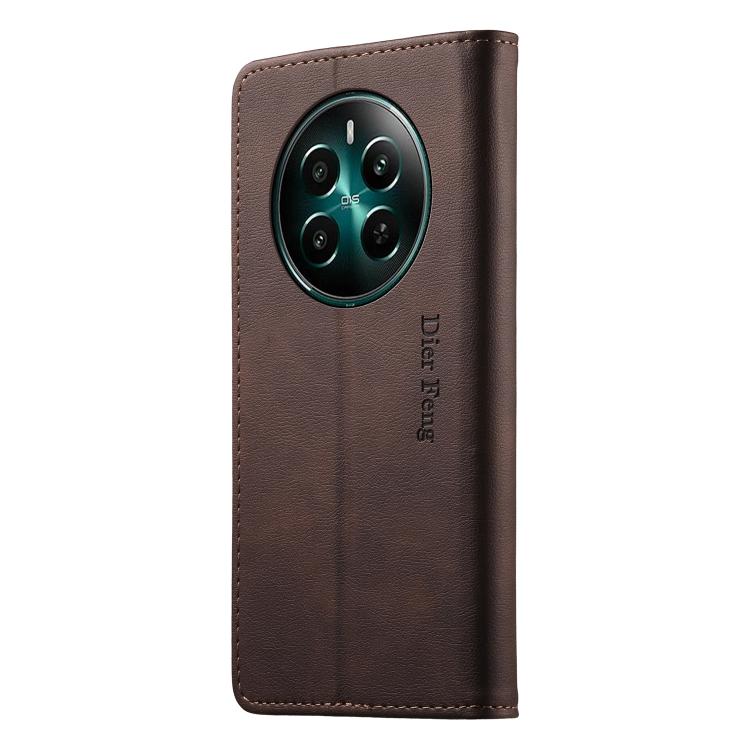 For Realme 13 4G / 12 4G / 12+ / Narzo 70 Dierfeng Metal Snap Magnetic RFID Vegan Leather Phone Case
