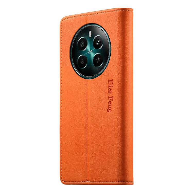 For Realme 13 4G / 12 4G / 12+ / Narzo 70 Dierfeng Metal Snap Magnetic RFID Vegan Leather Phone Case