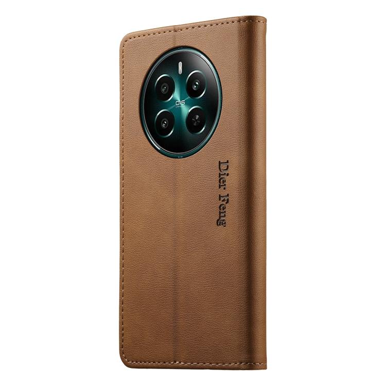 For Realme 13 4G / 12 4G / 12+ / Narzo 70 Dierfeng Metal Snap Magnetic RFID Vegan Leather Phone Case