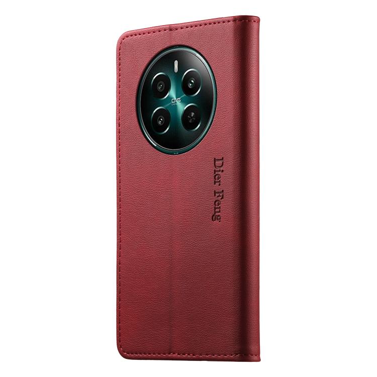 For Realme 13 4G / 12 4G / 12+ / Narzo 70 Dierfeng Metal Snap Magnetic RFID Vegan Leather Phone Case
