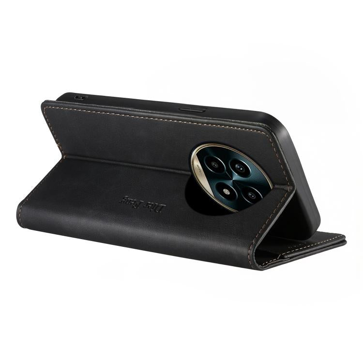 For Realme 13 Pro / Realme 13 Pro+ Dierfeng Metal Snap Magnetic RFID Vegan Leather Phone Case