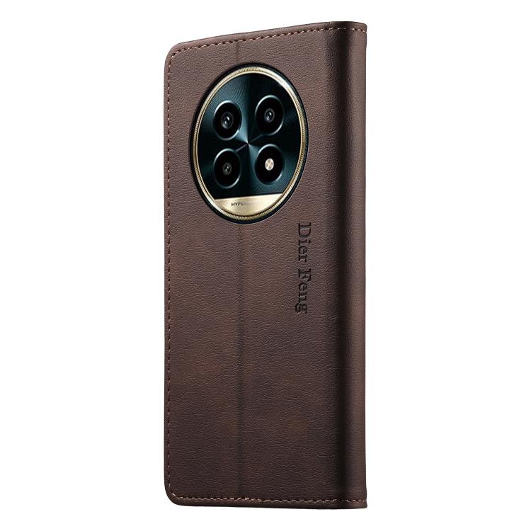 For Realme 13 Pro / Realme 13 Pro+ Dierfeng Metal Snap Magnetic RFID Vegan Leather Phone Case