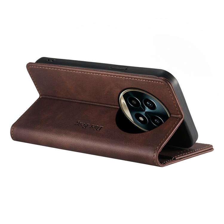 For Realme 13 Pro / Realme 13 Pro+ Dierfeng Metal Snap Magnetic RFID Vegan Leather Phone Case