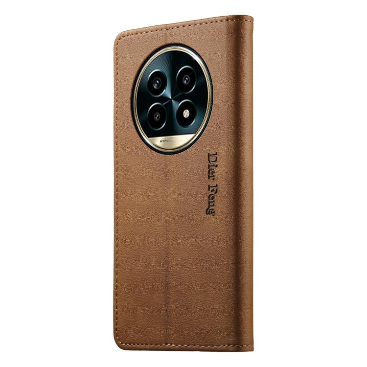 For Realme 13 Pro / Realme 13 Pro+ Dierfeng Metal Snap Magnetic RFID Vegan Leather Phone Case