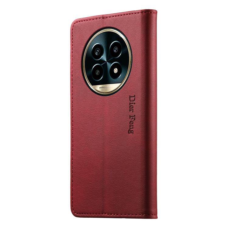 For Realme 13 Pro / Realme 13 Pro+ Dierfeng Metal Snap Magnetic RFID Vegan Leather Phone Case