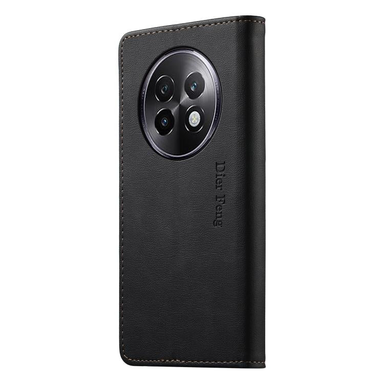 For Realme 13+ Dierfeng Metal Snap Magnetic RFID Vegan Leather Phone Case
