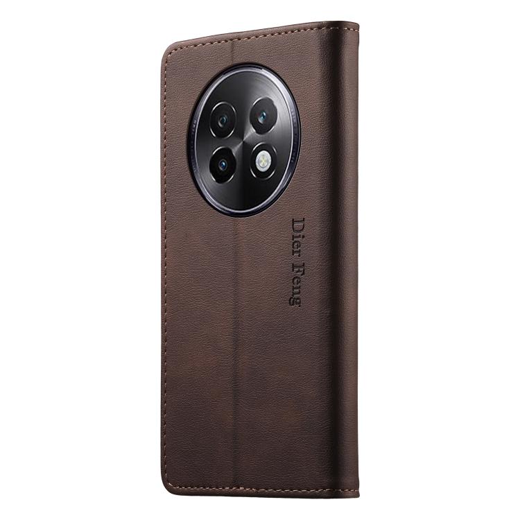 For Realme 13+ Dierfeng Metal Snap Magnetic RFID Vegan Leather Phone Case