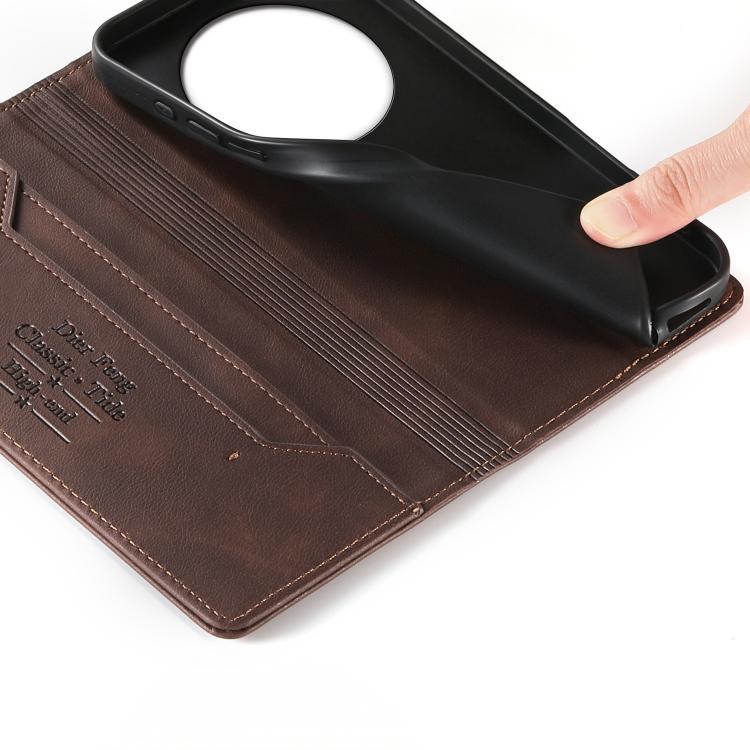 For Realme 13+ Dierfeng Metal Snap Magnetic RFID Vegan Leather Phone Case