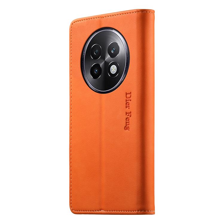For Realme 13+ Dierfeng Metal Snap Magnetic RFID Vegan Leather Phone Case