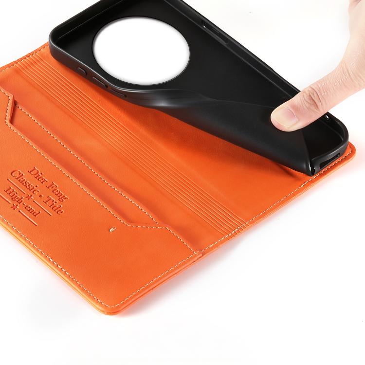 For Realme 13+ Dierfeng Metal Snap Magnetic RFID Vegan Leather Phone Case