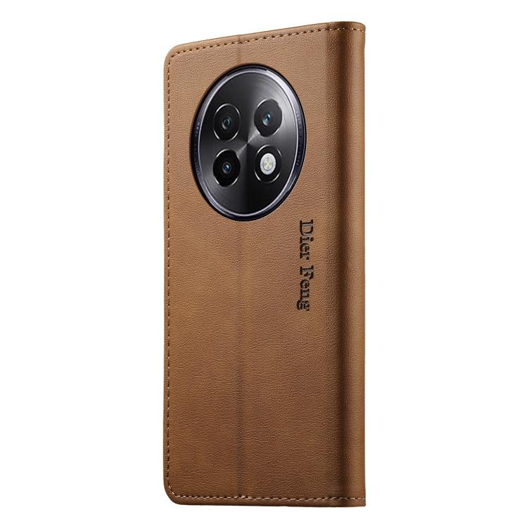 For Realme 13+ Dierfeng Metal Snap Magnetic RFID Vegan Leather Phone Case