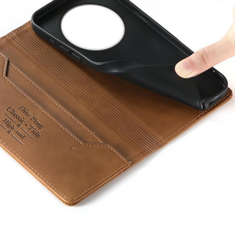 For Realme 13+ Dierfeng Metal Snap Magnetic RFID Vegan Leather Phone Case