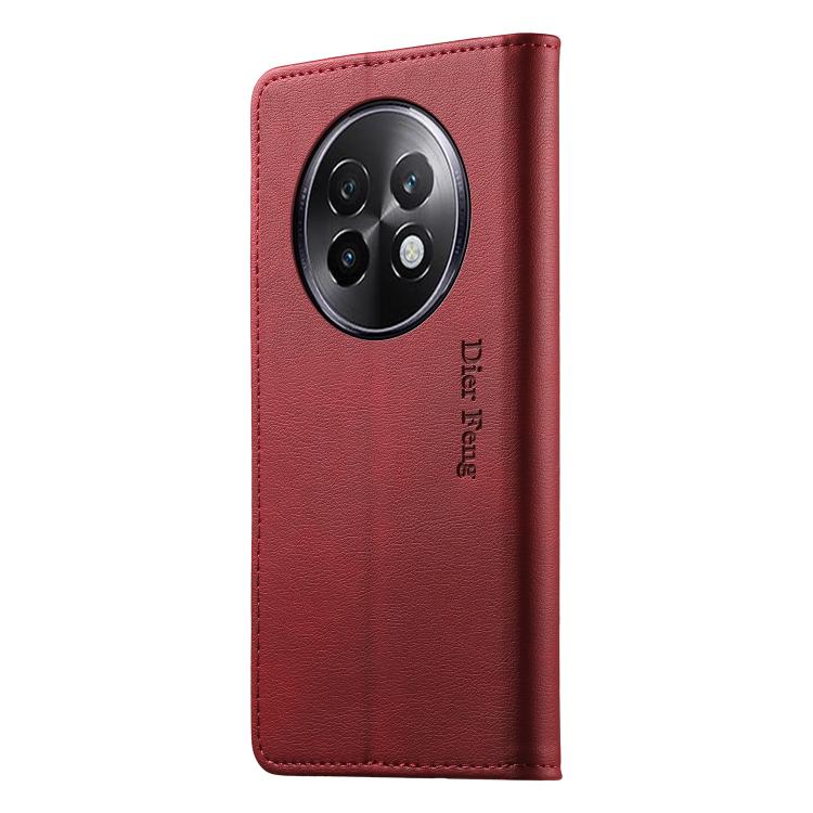 For Realme 13+ Dierfeng Metal Snap Magnetic RFID Vegan Leather Phone Case