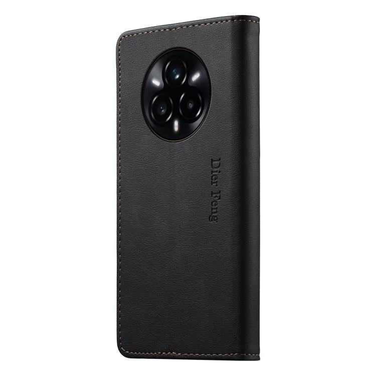 For Realme 14 Pro+ Dierfeng Metal Snap Magnetic RFID Vegan Leather Phone Case