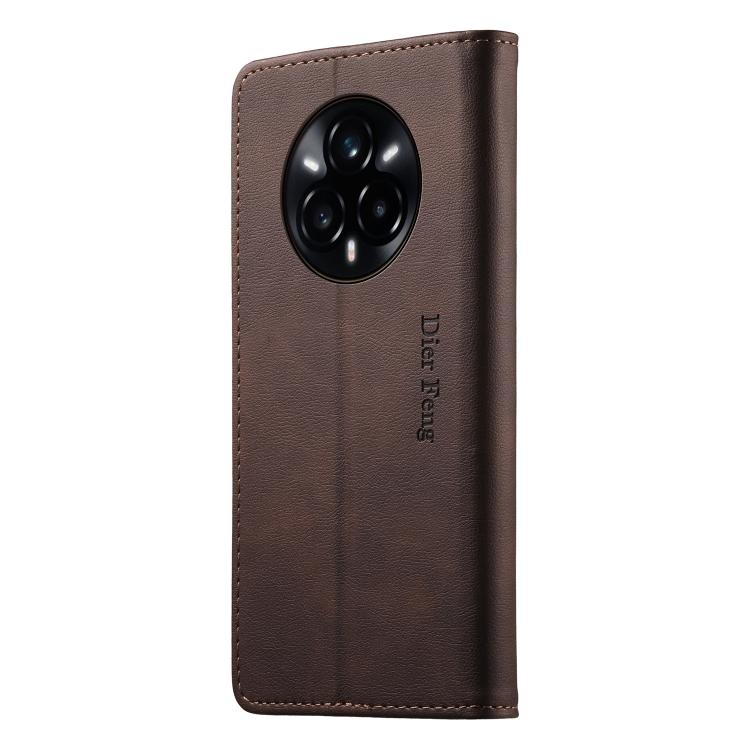 For Realme 14 Pro+ Dierfeng Metal Snap Magnetic RFID Vegan Leather Phone Case