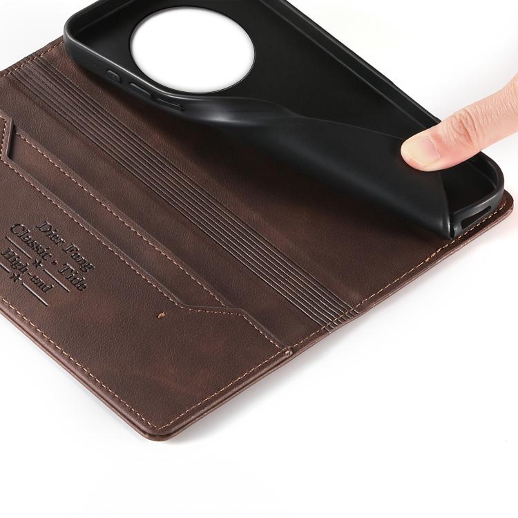 For Realme 14 Pro+ Dierfeng Metal Snap Magnetic RFID Vegan Leather Phone Case