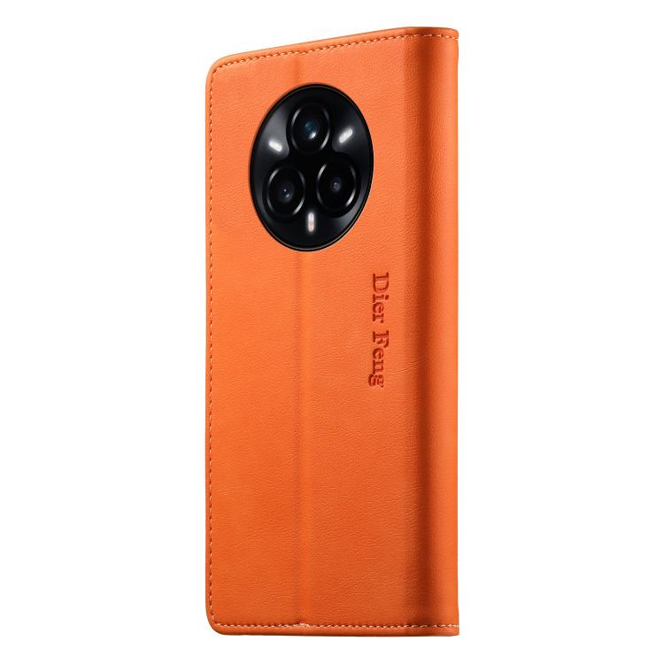 For Realme 14 Pro+ Dierfeng Metal Snap Magnetic RFID Vegan Leather Phone Case