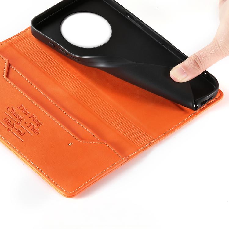 For Realme 14 Pro+ Dierfeng Metal Snap Magnetic RFID Vegan Leather Phone Case