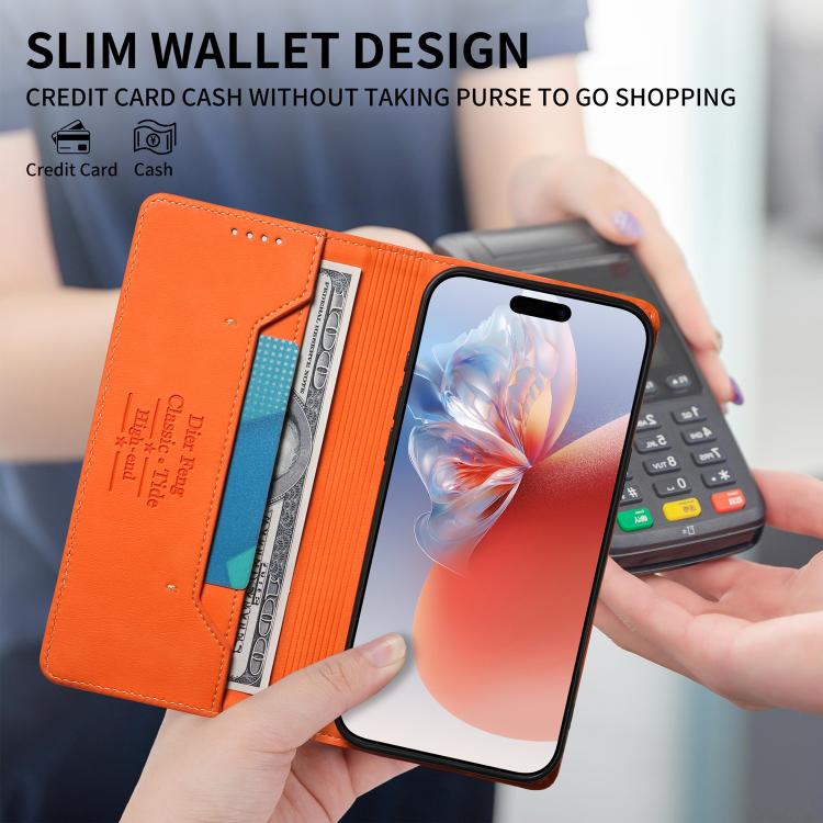For Realme 14 Pro+ Dierfeng Metal Snap Magnetic RFID Vegan Leather Phone Case