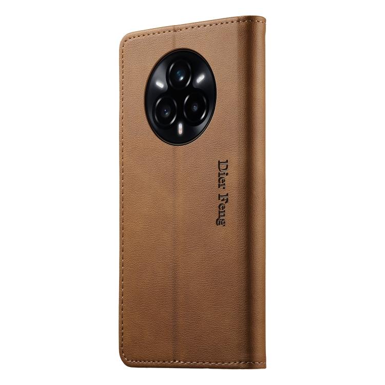 For Realme 14 Pro+ Dierfeng Metal Snap Magnetic RFID Vegan Leather Phone Case