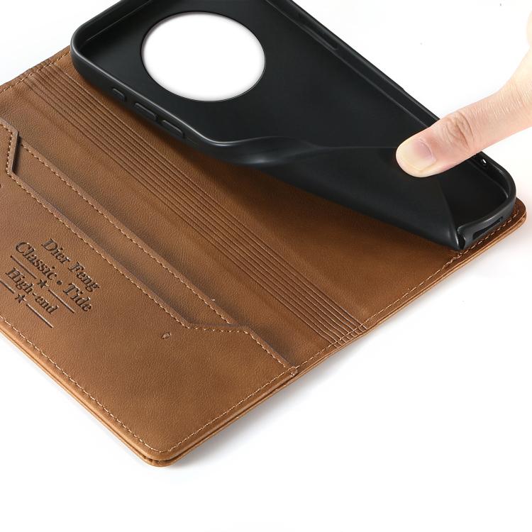 For Realme 14 Pro+ Dierfeng Metal Snap Magnetic RFID Vegan Leather Phone Case