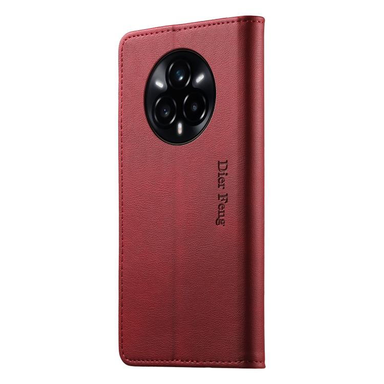 For Realme 14 Pro+ Dierfeng Metal Snap Magnetic RFID Vegan Leather Phone Case