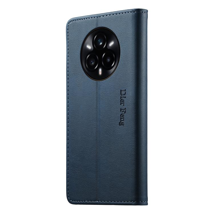 For Realme 14 Pro+ Dierfeng Metal Snap Magnetic RFID Vegan Leather Phone Case