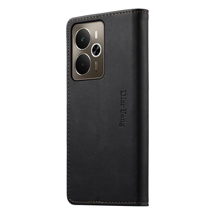 For Realme 14 / Realme P3 5G Dierfeng Metal Snap Magnetic RFID Vegan Leather Phone Case
