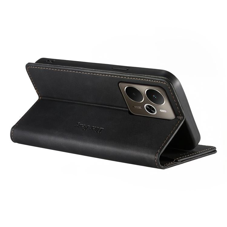 For Realme 14 / Realme P3 5G Dierfeng Metal Snap Magnetic RFID Vegan Leather Phone Case