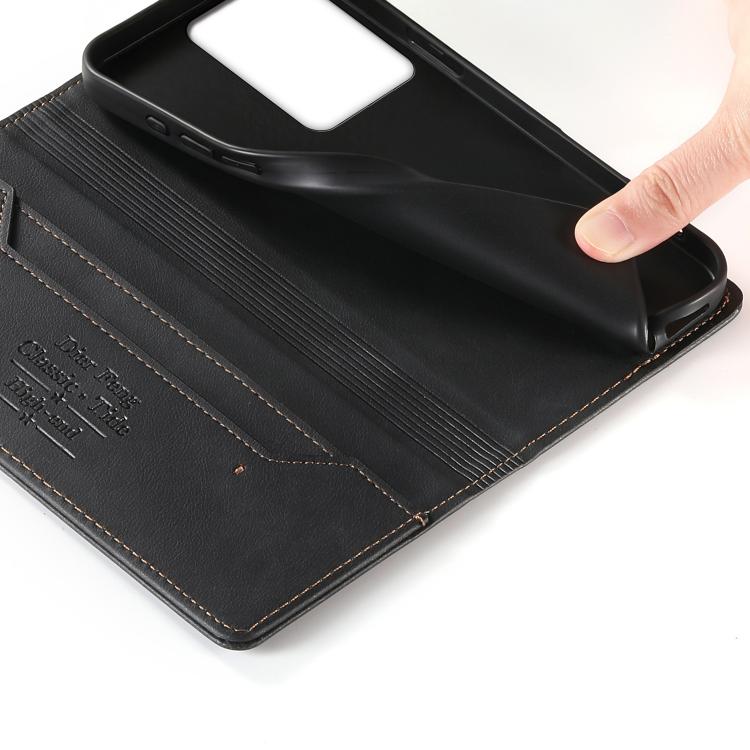 For Realme 14 / Realme P3 5G Dierfeng Metal Snap Magnetic RFID Vegan Leather Phone Case