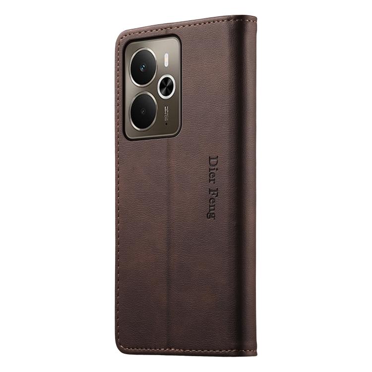 For Realme 14 / Realme P3 5G Dierfeng Metal Snap Magnetic RFID Vegan Leather Phone Case