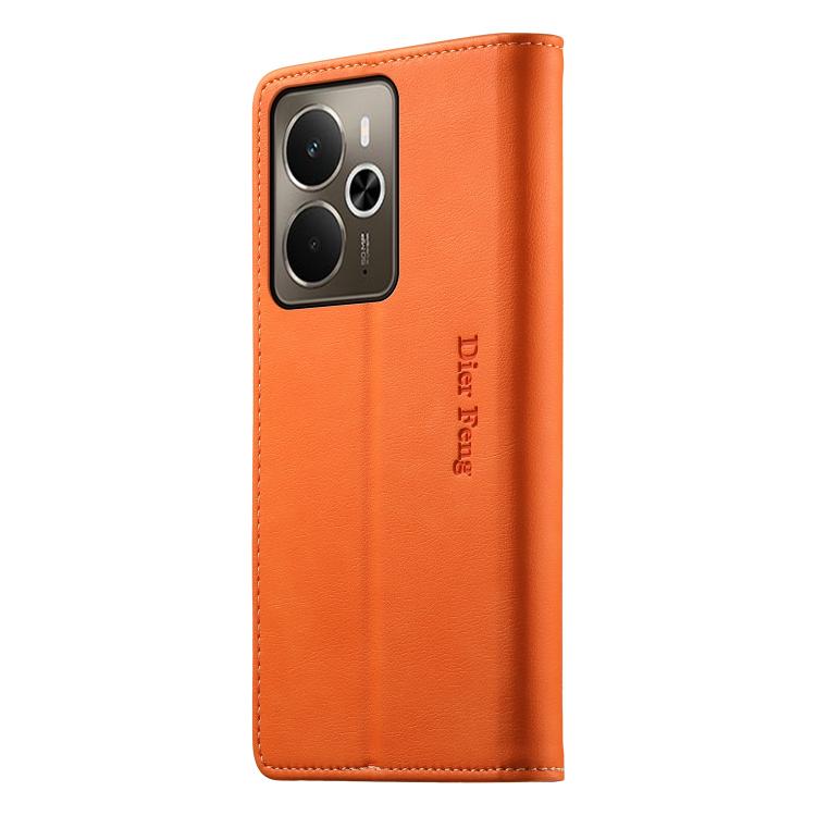 For Realme 14 / Realme P3 5G Dierfeng Metal Snap Magnetic RFID Vegan Leather Phone Case