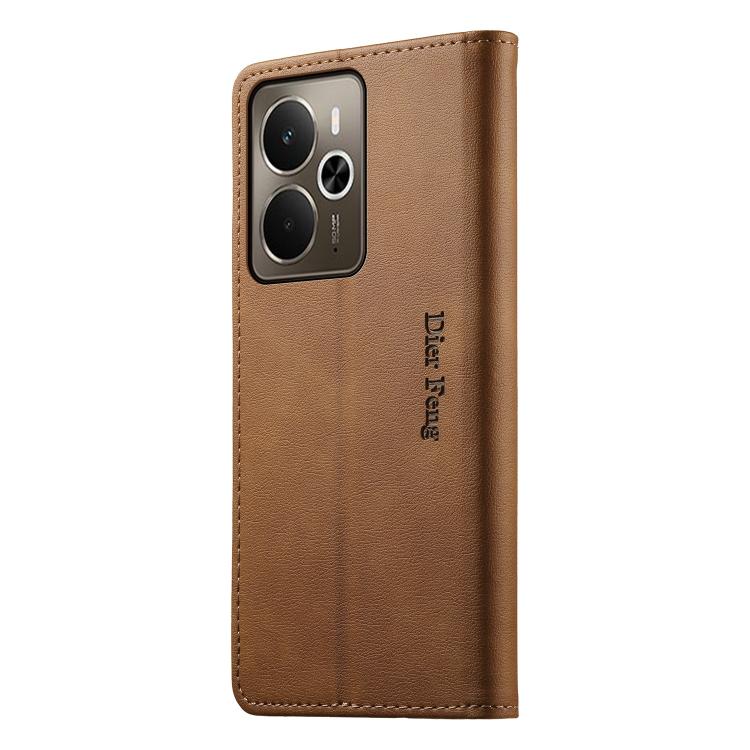 For Realme 14 / Realme P3 5G Dierfeng Metal Snap Magnetic RFID Vegan Leather Phone Case
