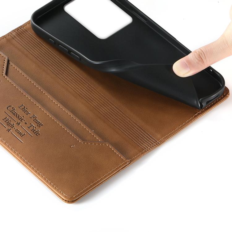 For Realme 14 / Realme P3 5G Dierfeng Metal Snap Magnetic RFID Vegan Leather Phone Case