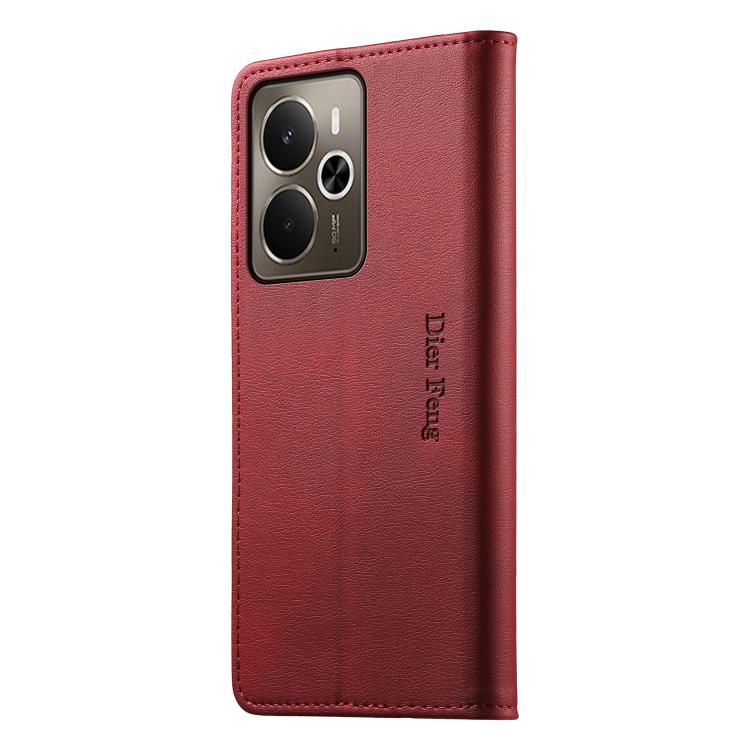 For Realme 14 / Realme P3 5G Dierfeng Metal Snap Magnetic RFID Vegan Leather Phone Case