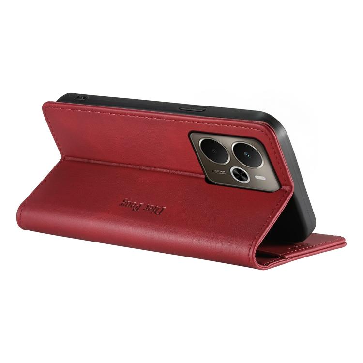 For Realme 14 / Realme P3 5G Dierfeng Metal Snap Magnetic RFID Vegan Leather Phone Case