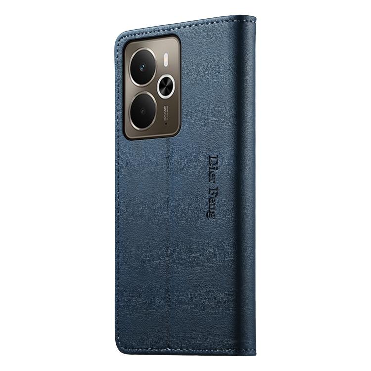 For Realme 14 / Realme P3 5G Dierfeng Metal Snap Magnetic RFID Vegan Leather Phone Case