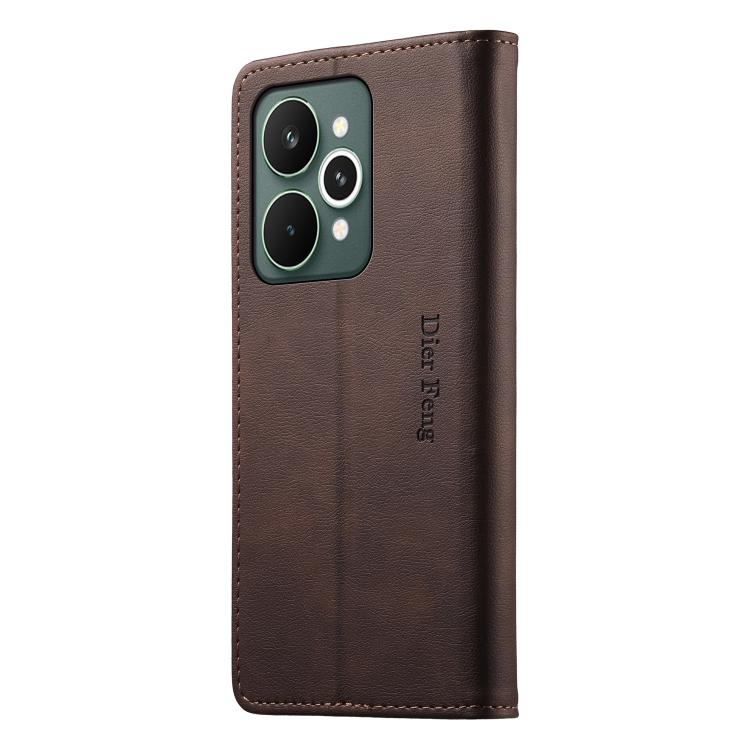 For Realme 15 5G / Realme 15 Pro 5G Dierfeng Metal Snap Magnetic RFID Vegan Leather Phone Case