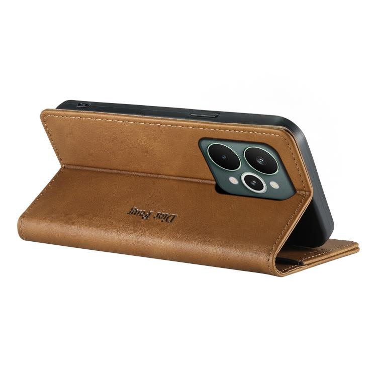 For Realme 15 5G / Realme 15 Pro 5G Dierfeng Metal Snap Magnetic RFID Vegan Leather Phone Case