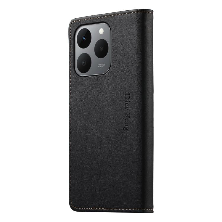 For Realme 15T 5G Dierfeng Metal Snap Magnetic RFID Vegan Leather Phone Case