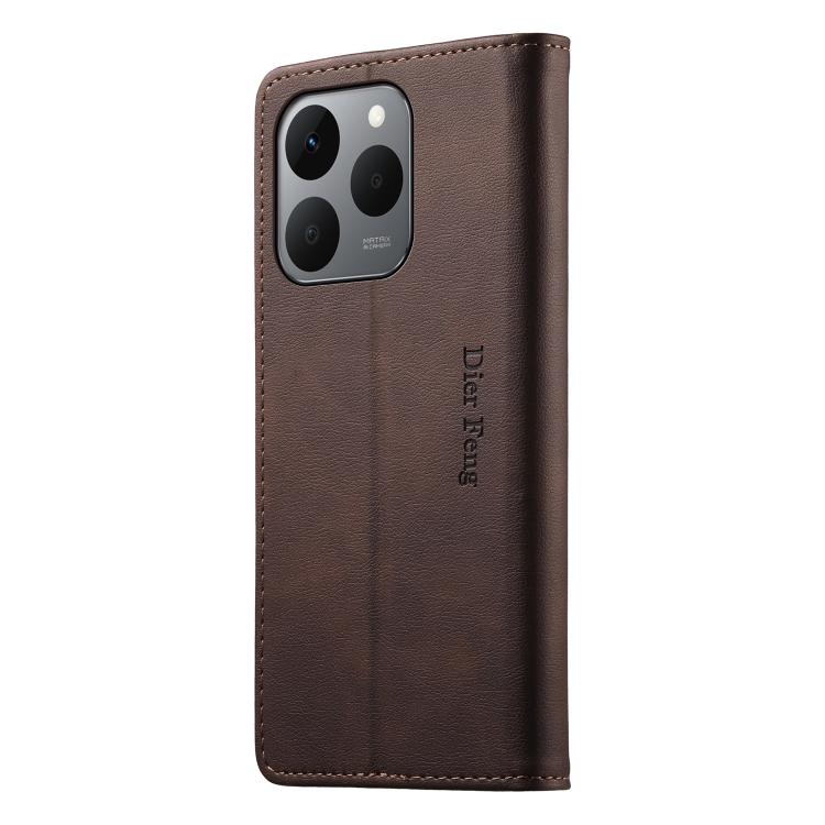 For Realme 15T 5G Dierfeng Metal Snap Magnetic RFID Vegan Leather Phone Case
