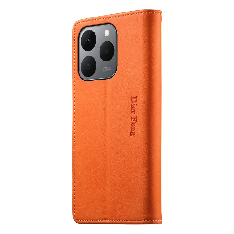 For Realme 15T 5G Dierfeng Metal Snap Magnetic RFID Vegan Leather Phone Case