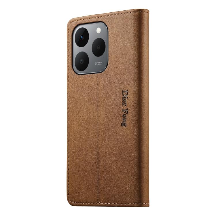 For Realme 15T 5G Dierfeng Metal Snap Magnetic RFID Vegan Leather Phone Case