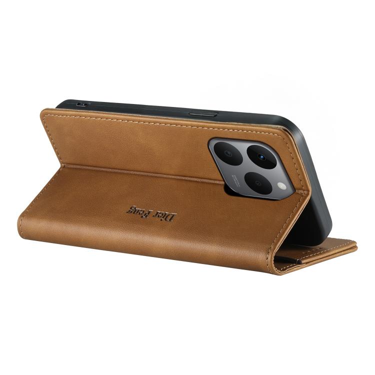 For Realme 15T 5G Dierfeng Metal Snap Magnetic RFID Vegan Leather Phone Case