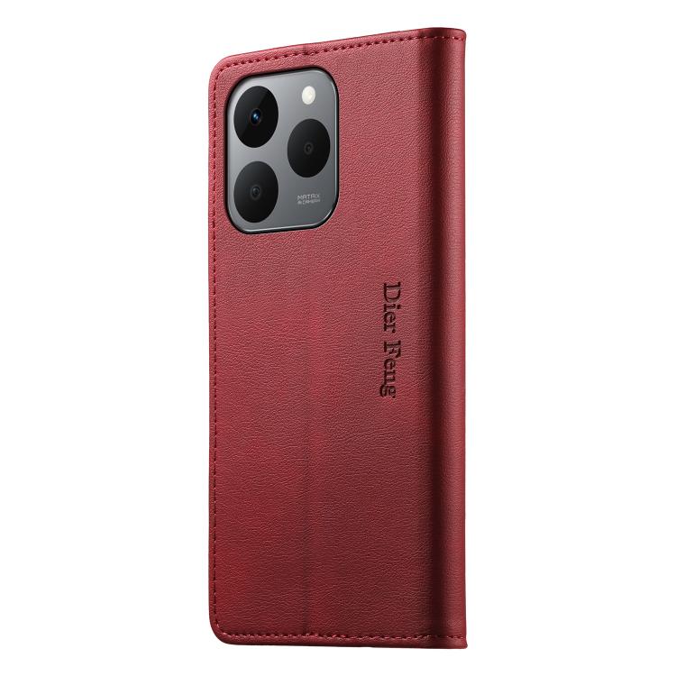 For Realme 15T 5G Dierfeng Metal Snap Magnetic RFID Vegan Leather Phone Case