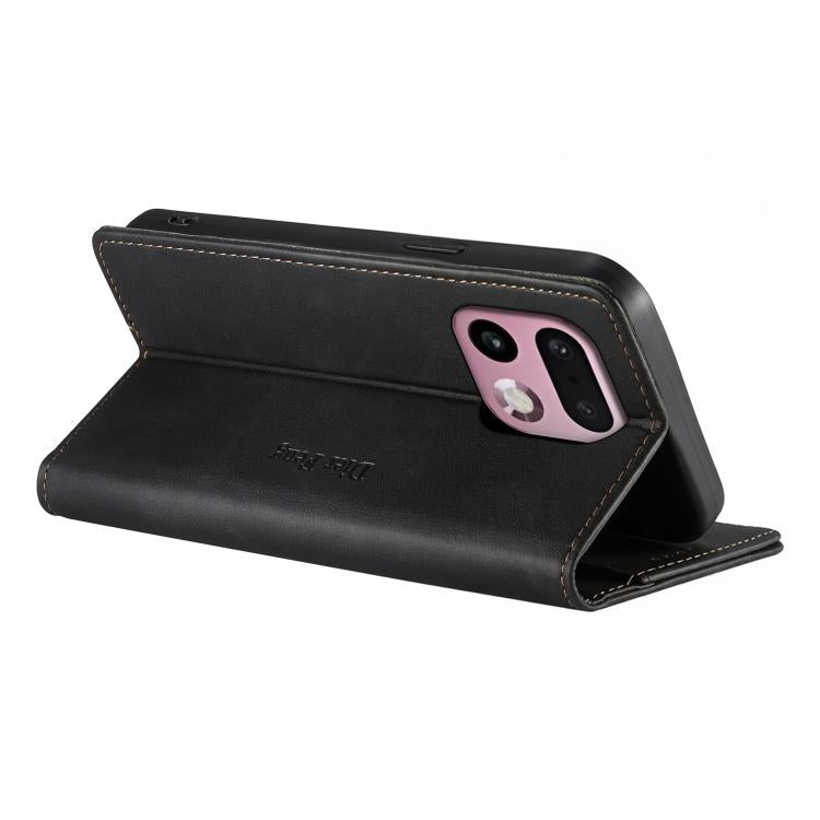 For Realme 16 Pro+ 5G Dierfeng Metal Snap Magnetic RFID Vegan Leather Phone Case