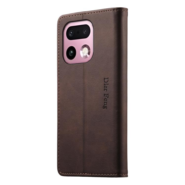 For Realme 16 Pro+ 5G Dierfeng Metal Snap Magnetic RFID Vegan Leather Phone Case